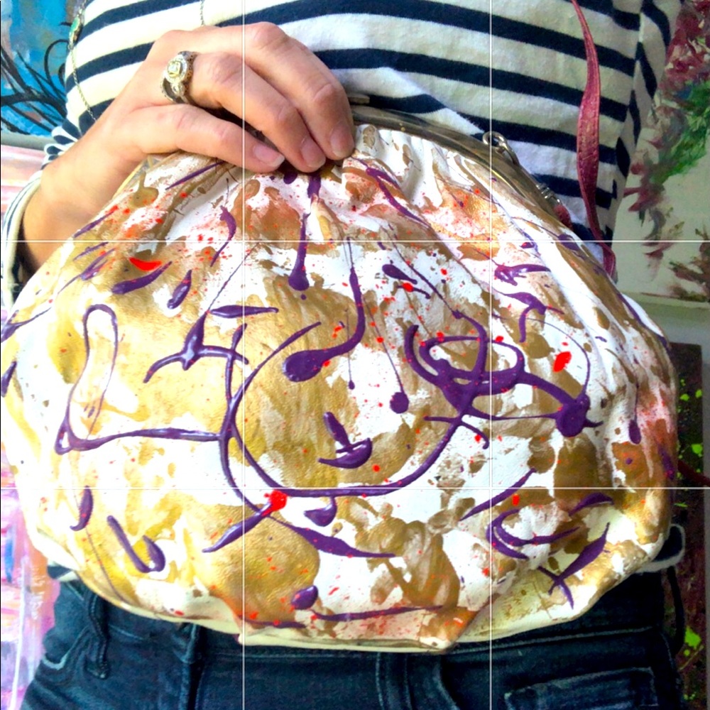 Vintage painted purse - purple, gold, cream